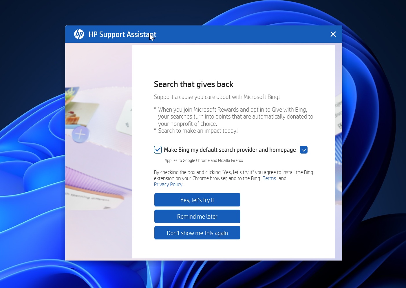 Νέα Bing προώθηση σε HP με Windows 11 μέσω HP Support Assistant